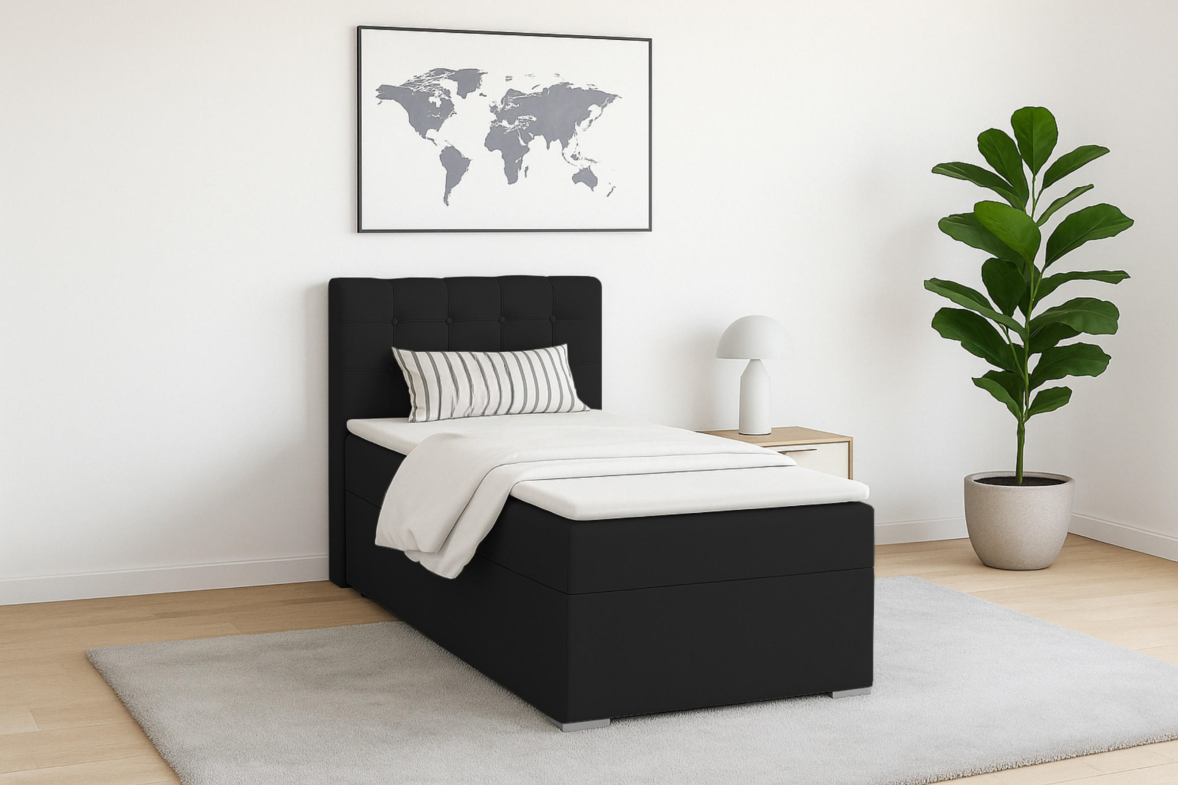 Thumbnail - Deine Möbel 24 Boxbett, Schwarz, Holz, Holzwerkstoff, Textil, 90x200 cm, Schlafzimmer, Betten, Boxspringbetten