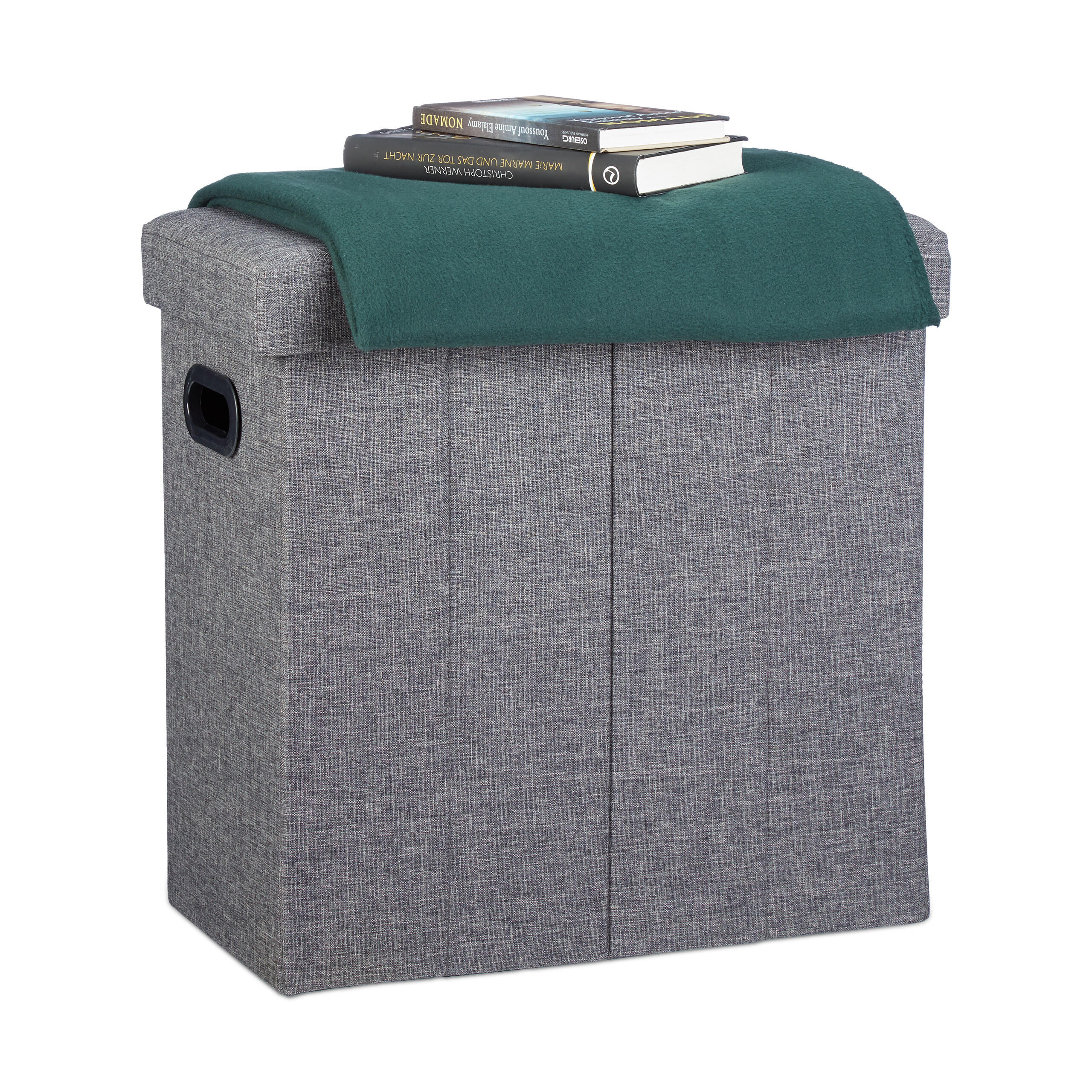 TABURET Tamnosiva sklopivi s prostorom za pohranu 49,5 cm - antracit, drvni materijal/tekstil (46/49.5/25.5cm) - Relaxdays