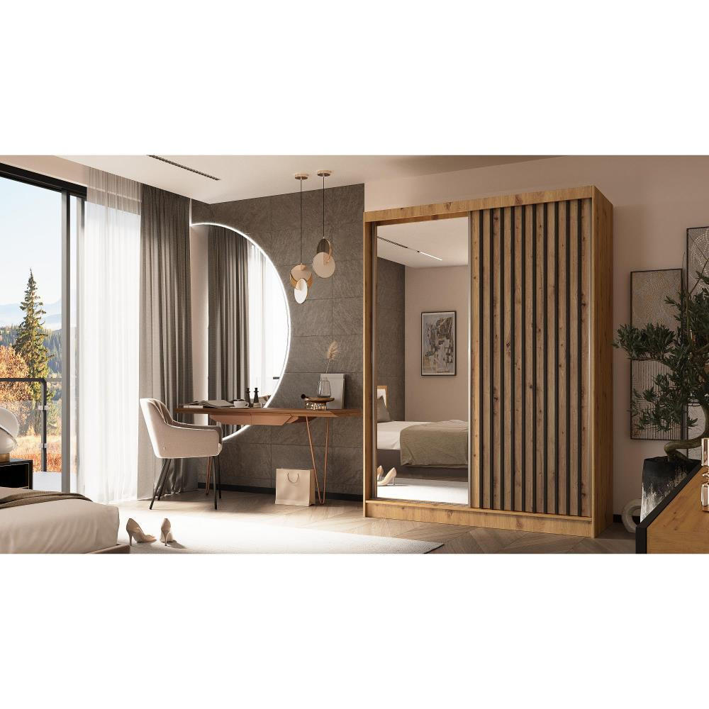 SCHWEBETÜRENSCHRANK Helix 160/216/61 eiche artisan+schwarz mit Schubladeneinsätze - Schwarz/Eiche Artisan, Holzwerkstoff (160/216/61cm) - Beautysofa