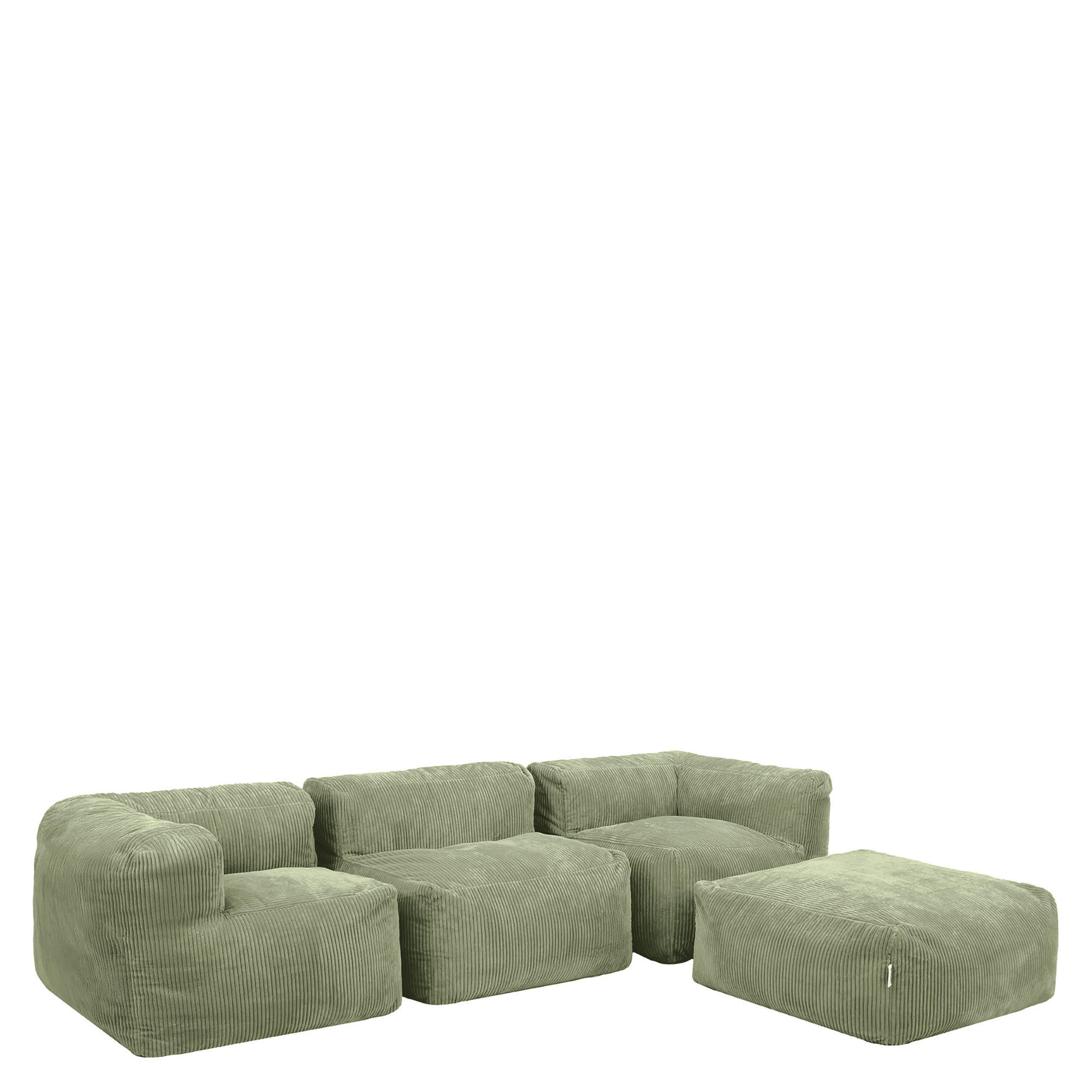 SITZSACK-SOFA 4-tlg. ZEN: 2 Ecksessel, Sessel, Fußstütze - Grün, Textil (390/68/100cm) - icon