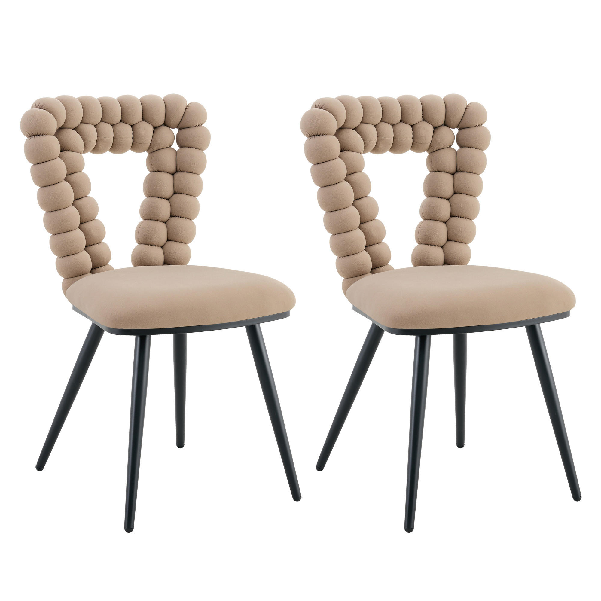 STUHL-SET DE-36763 2 Stück mit dreieckigem Ausschnitts-Rückenlehne Camelfarben - Sandfarben, Metall (44/85/45cm) - ComfortXL