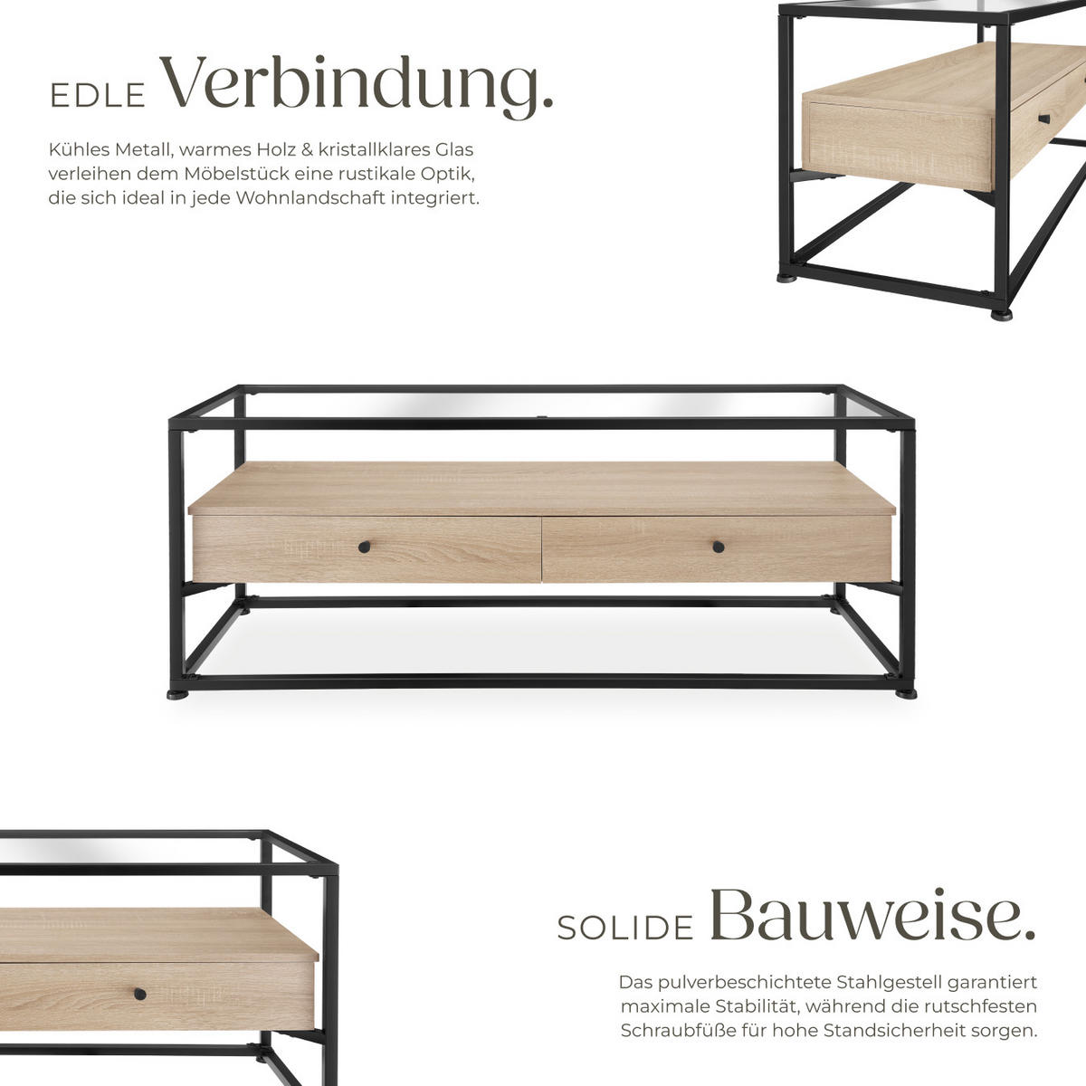 LOWBOARD Maidenhead,121,5 x 41,5 x 50,5 cm,Industrial Holz hell, Eiche Sonoma - Naturfarben, Holzwerkstoff (41.5/50.5/121.5cm) - tectake