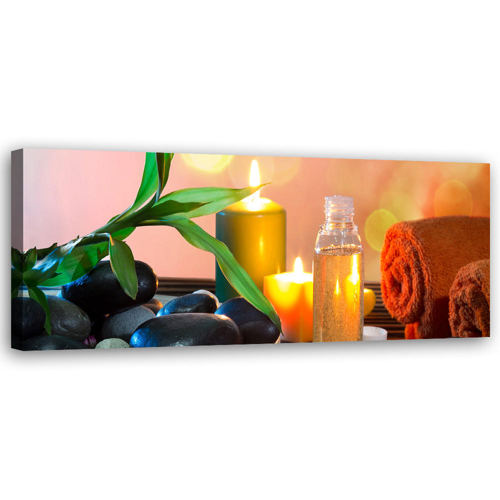 WANDBILD zen blatt steine kerze - Multicolor, Textil (90/30cm) - Feeby