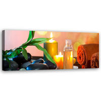 WANDBILD zen blatt steine kerze - Multicolor, Textil (90/30cm) - Feeby