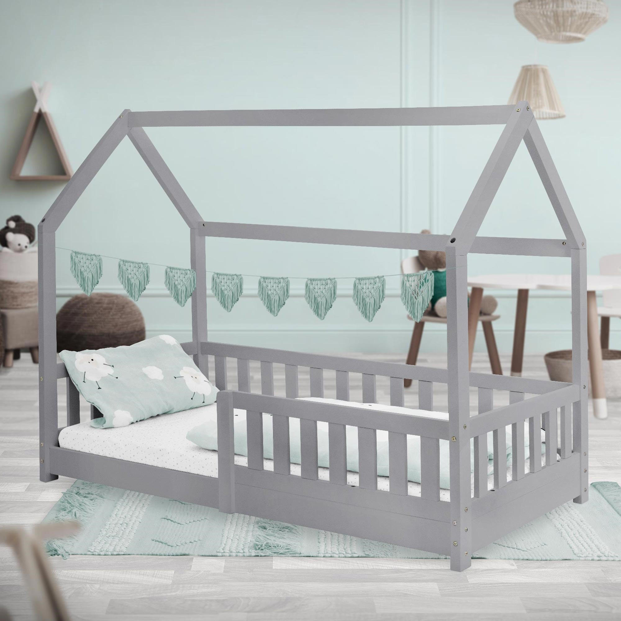 KINDERBETT mit Dach 80x160 cm Hellgrau - Hellgrau, Holz (80/160cm) - ML-DESIGN
