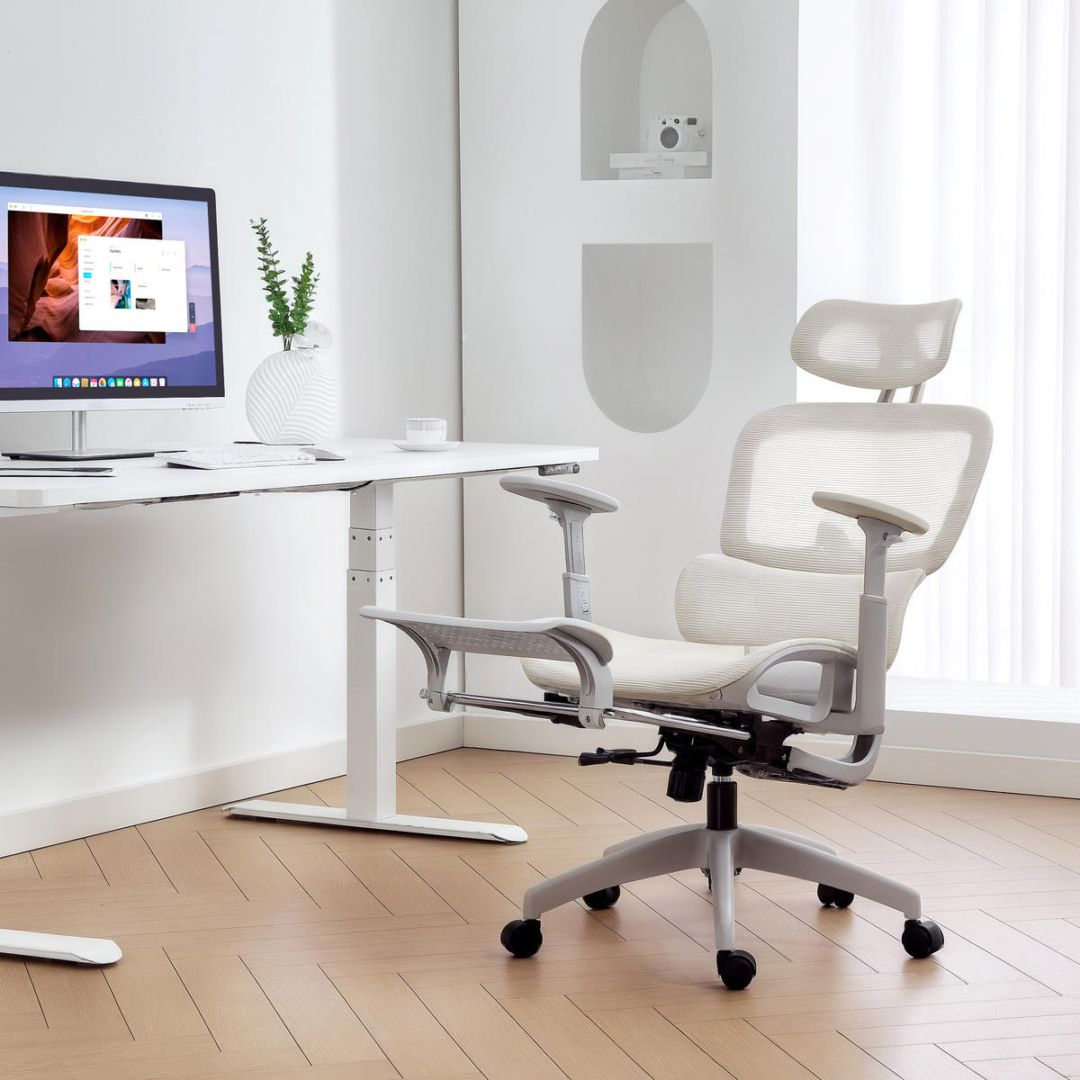 BÜROSTUHL mit Wippfunktion Liegefunktion Ergonomisch Höhenverstellbar Beige - Beige/Schwarz, Kunststoff/Textil (64/122/66cm) - HOMCOM