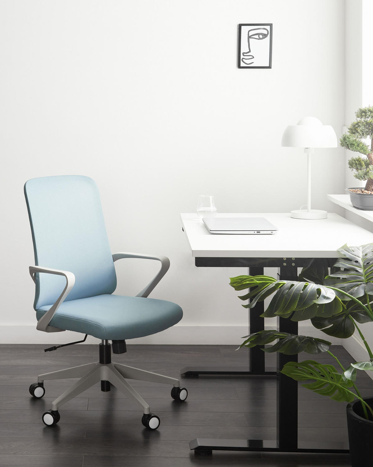 BÜROSTUHL Hellblau Expert - Blau/Weiß, Textil (60/96/60cm) - Beliani