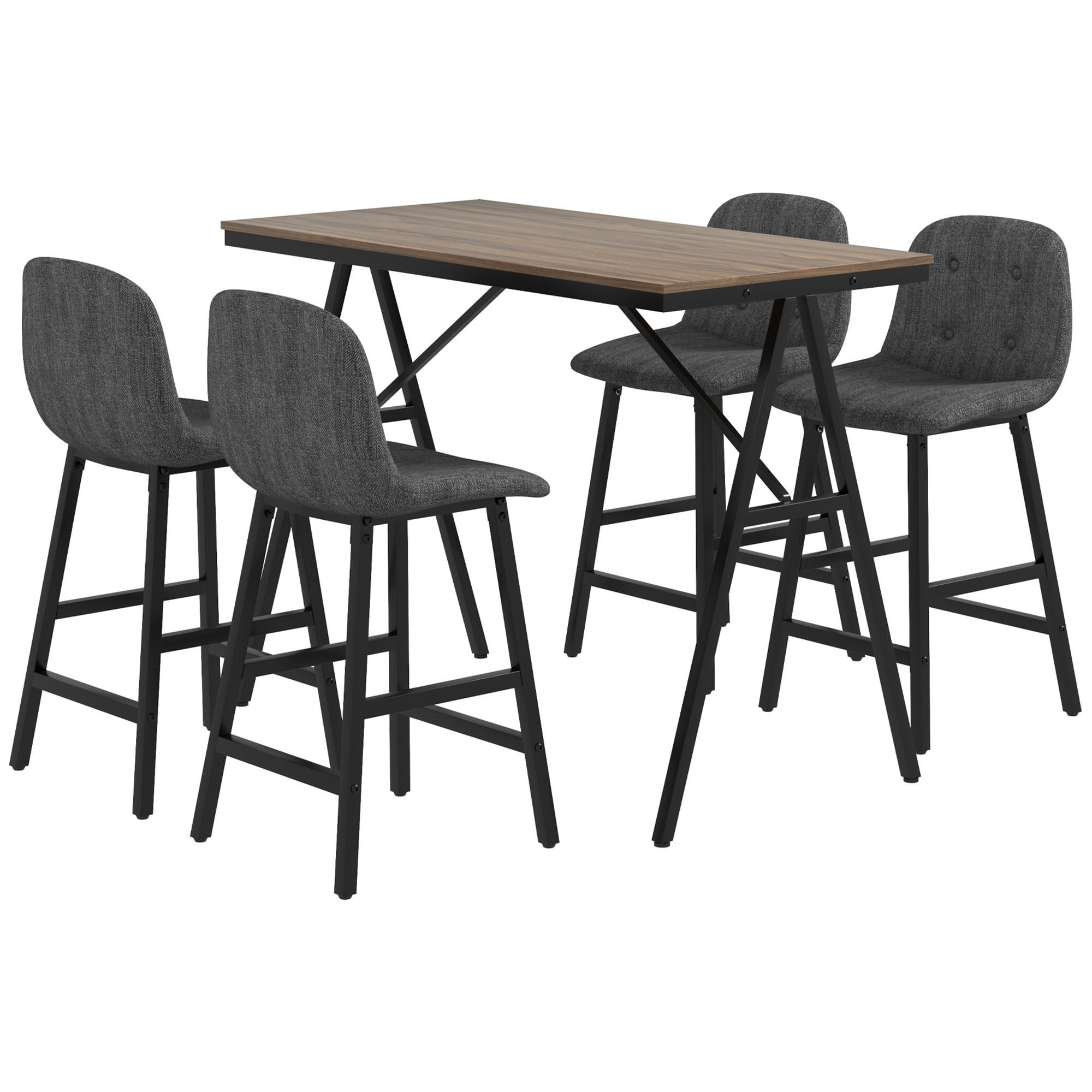 BARTISCH mit Barhocker Set, 5-teilig Essgruppe, Küchentisch, Bartisch Set, Braun - Dunkelgrau, Holzwerkstoff/Kunststoff (60/91/120cm) - HOMCOM