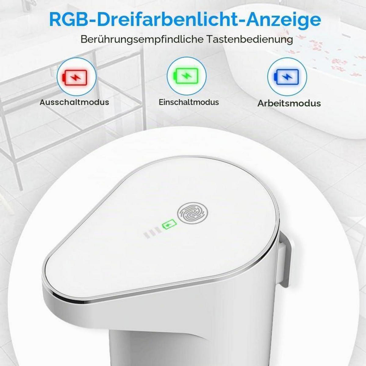 SEIFENSPENDER Automatisch Weiß USB Wiederaufladbar 350ml - Weiß, Kunststoff (11.6/7.5/19.6cm)