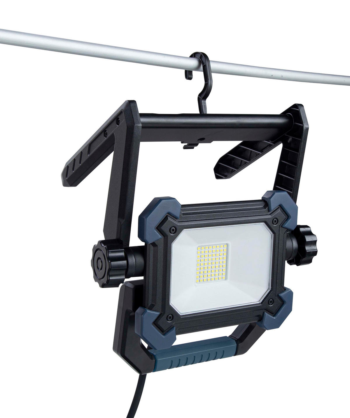 LED-ARBEITSSTRAHLER - 55 W mit 4500 Lumen, dimmbar, Tageslicht 5000 K, Steckdose und Kabelaufwicklung, IP54 - Schwarz, Metall (28/26.7/18.7cm) - Northpoint