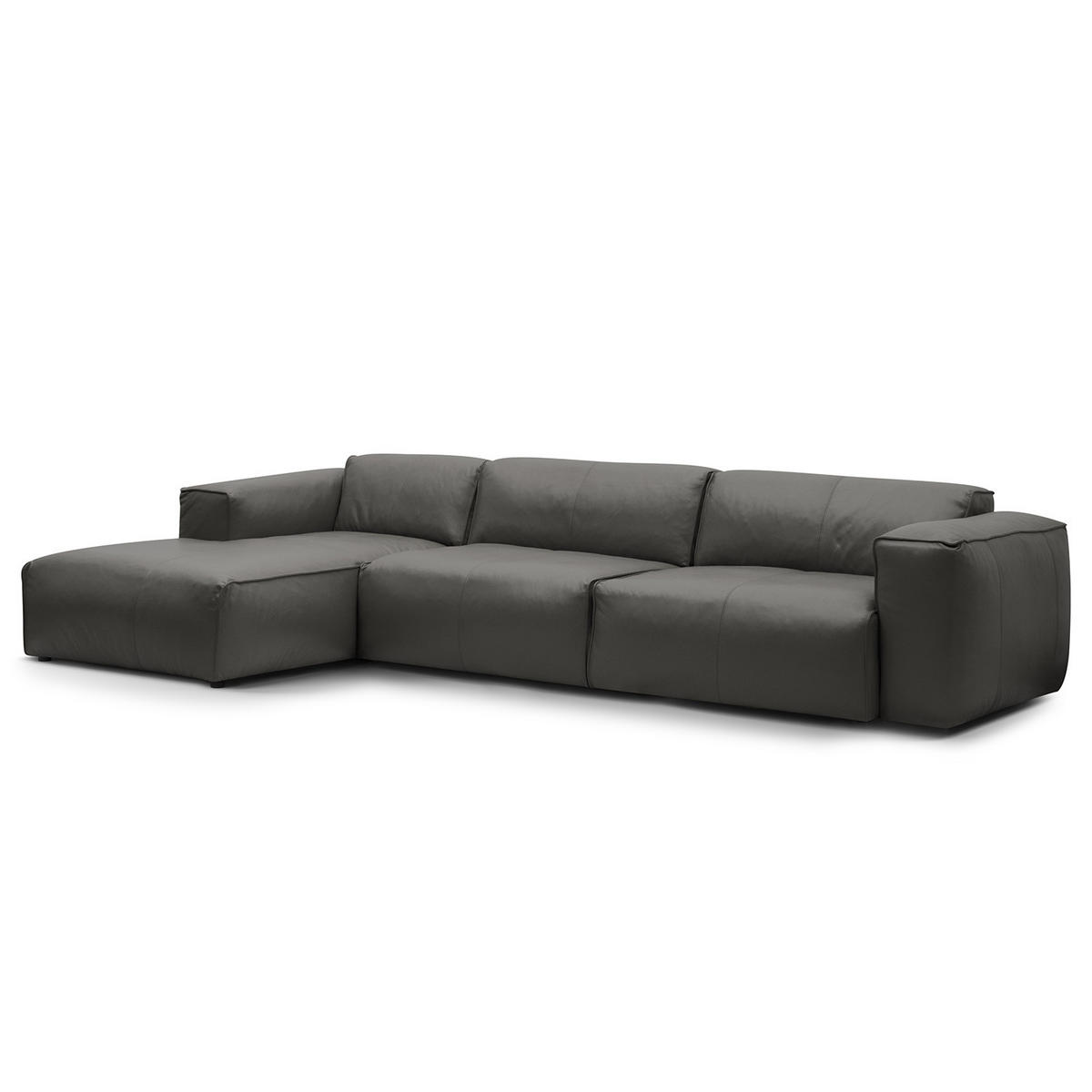 3-SITZER ECKSOFA mit Longchair - Schwarz/Grau, Leder/Kunststoff (317/173cm) - home24