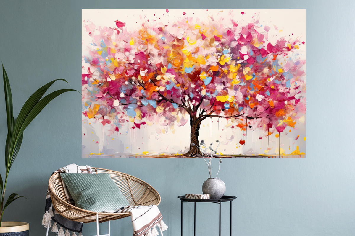 WANDTATTOO Aquarell - Baum - Kunst - Abstrakt 120x80 cm - Multicolor, Kunststoff (120/80/0.1cm) - MuchoWow