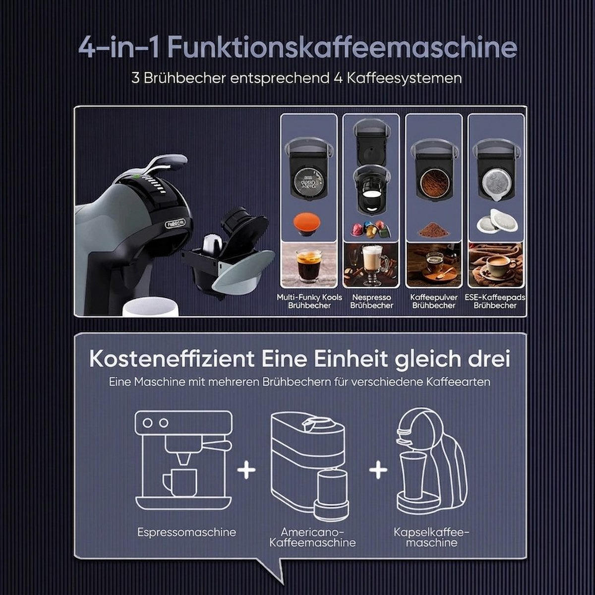 ESPRESSO-KAFFEEMASCHINE 4-in-1, 20 Bar, Edelstahlfilter PID-Temperatur - Grau, Metall (31.7/29/12.4cm) - BEXEVUE