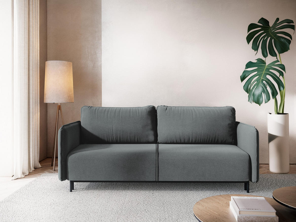 3-SITZER SOFA mit Schlaffunktion Strukturstoff Stoff Grau - Schwarz/Grau, Holz/Textil (226/90/92cm) - Makamii