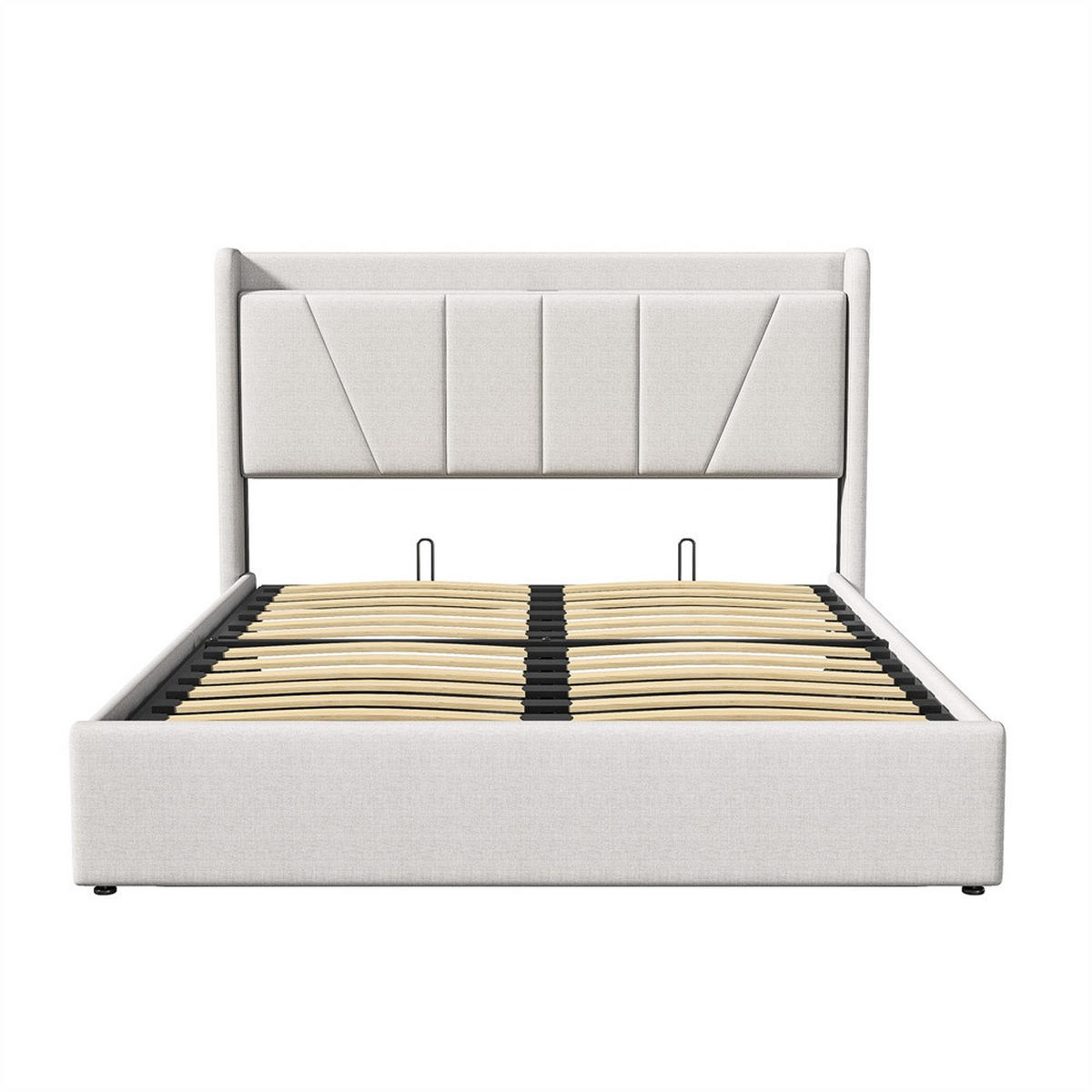 POLSTERBETT 140x200 cm - Hydraulisches Stauraumbett mit USB- und Type-C-Ladefunktion - ohne Matratze - Beige - Beige, Textil (140/200cm) - DELFA