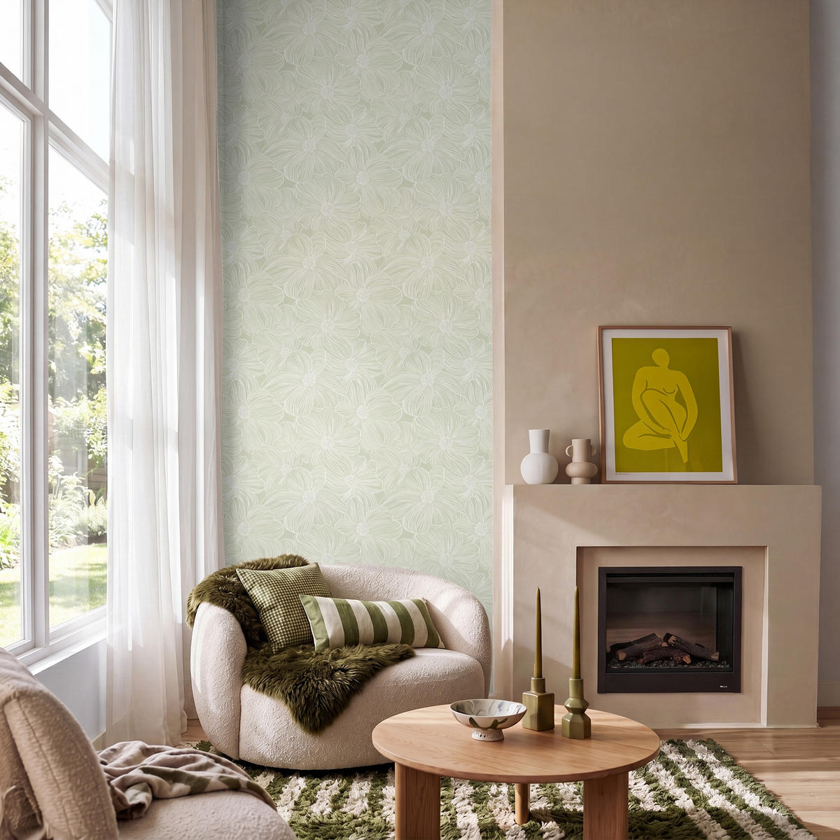TAPETE - Gelassenheit - Blumen - Grün - 100x280 cm - Salbeigrün, Papier (100/280cm) - OnlyWow