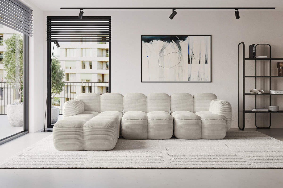 ECKSOFA modulares Sofa Links Miko-L2 302x205x75 Creme Cord - Schwarz/Mokka, Holzwerkstoff/Kunststoff (302/205cm) - ALTDECOR