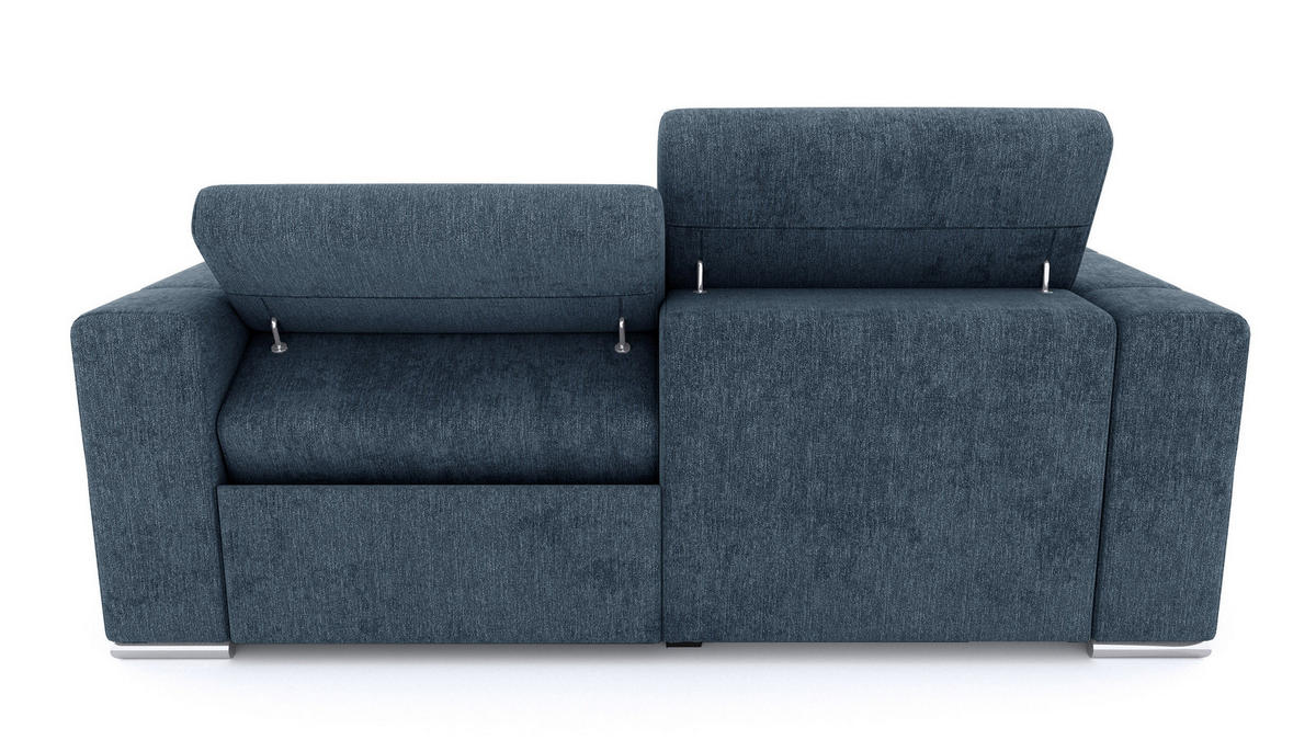 SOFA QUARTZ 3-Sitzer mit 1 Relaxfunktion, blau - Blau/Silberfarben, Holzwerkstoff/Textil (204/80/102cm) - Courtois Laville