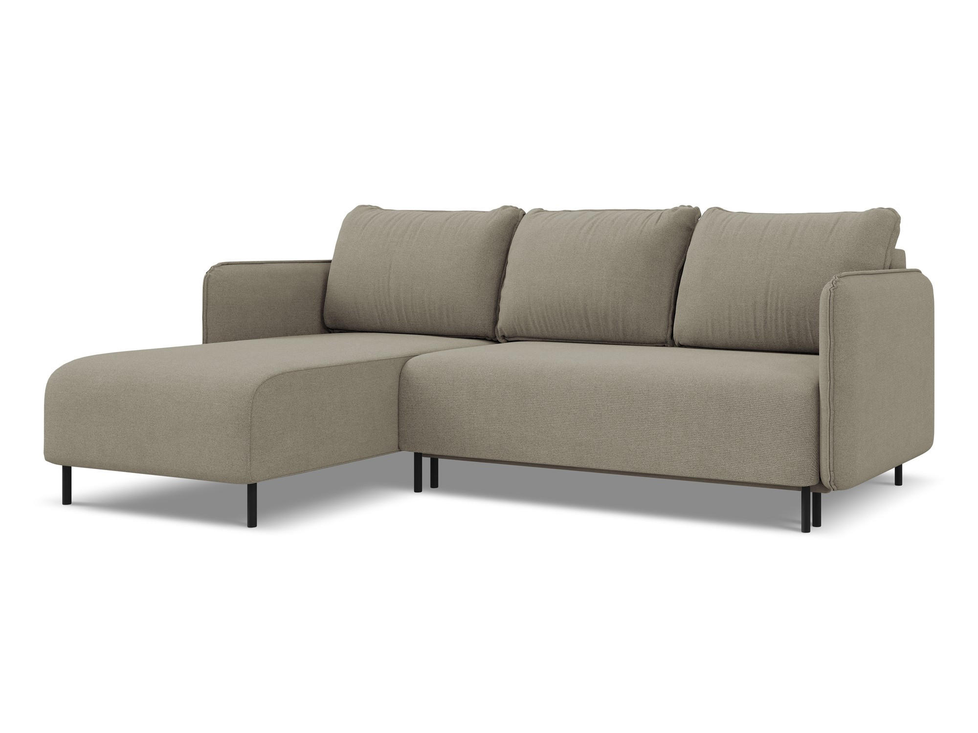 ECKSOFA mit Schlaffunktion Strukturstoff Stoff Beige - Beige/Schwarz, Holz/Textil (162/236cm) - Makamii
