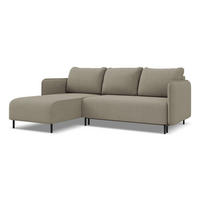 ECKSOFA mit Schlaffunktion Strukturstoff Stoff Beige - Beige/Schwarz, Holz/Textil (162/236cm) - Makamii