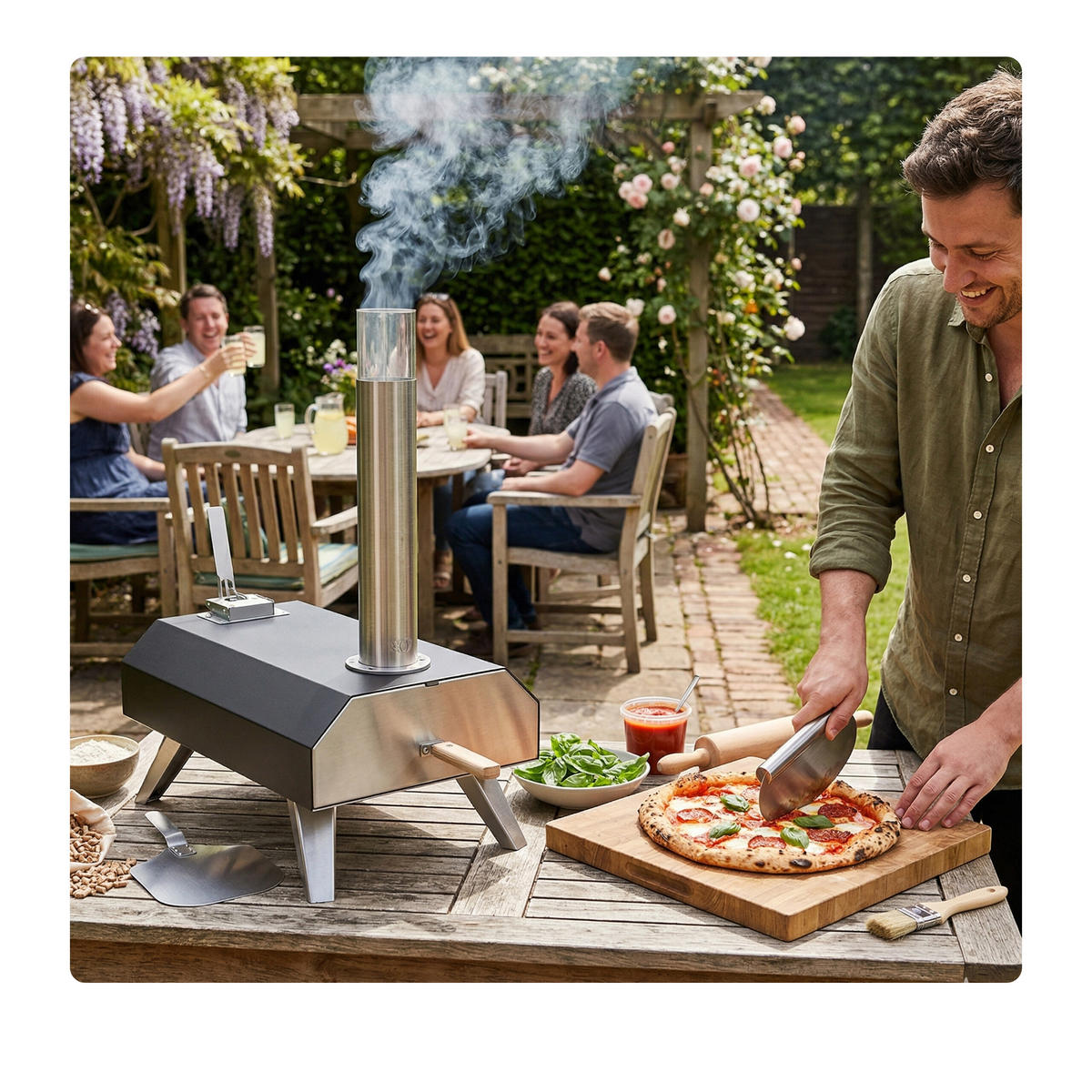 PIZZAOFEN - Multicolor, Stein/Metall (36/72/68cm) - Relaxdays
