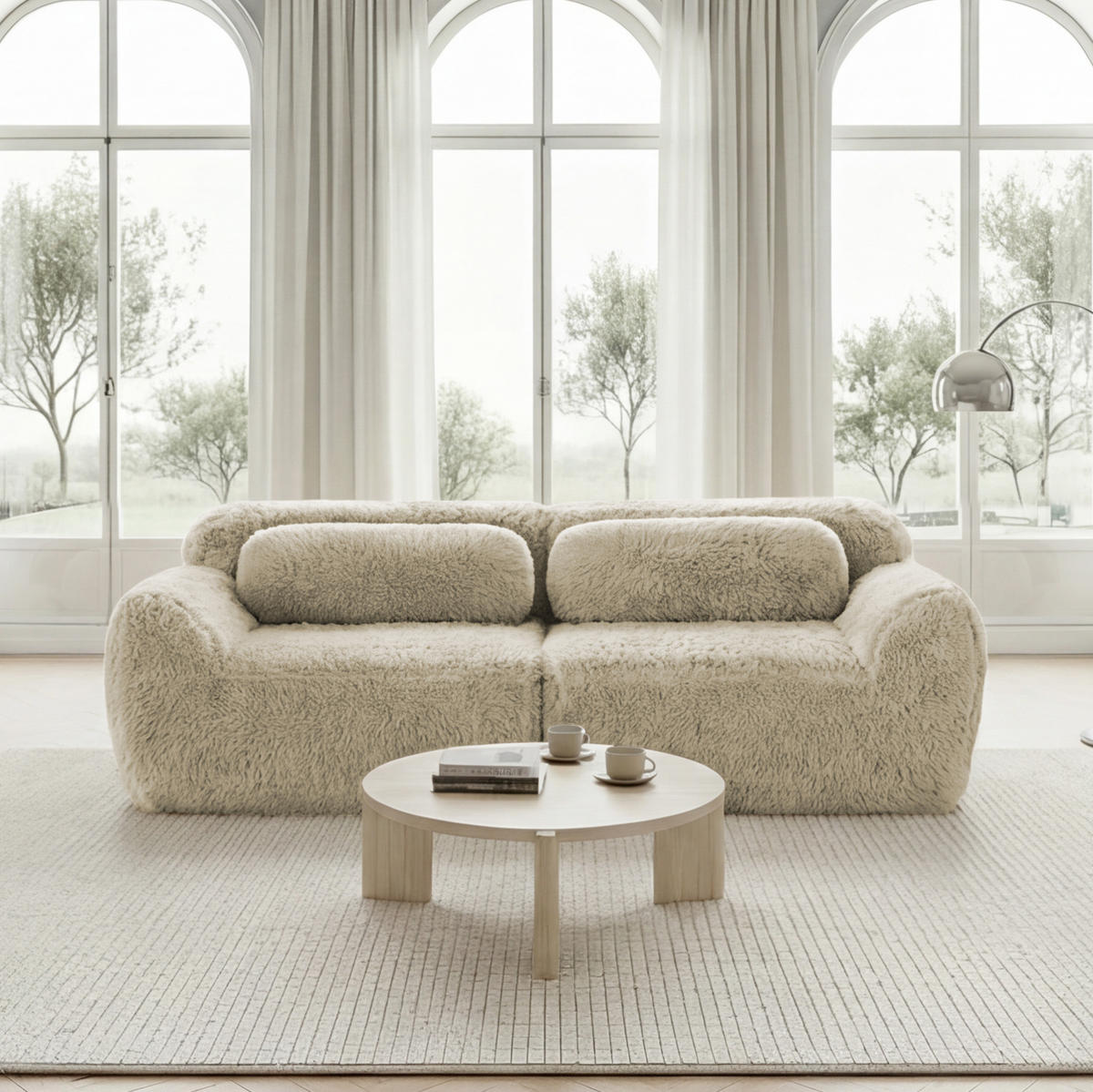 2-SITZER Sofa aus Plüsch in Beige mit modularem Design - Beige, Textil (104/73/204cm) - Modfu
