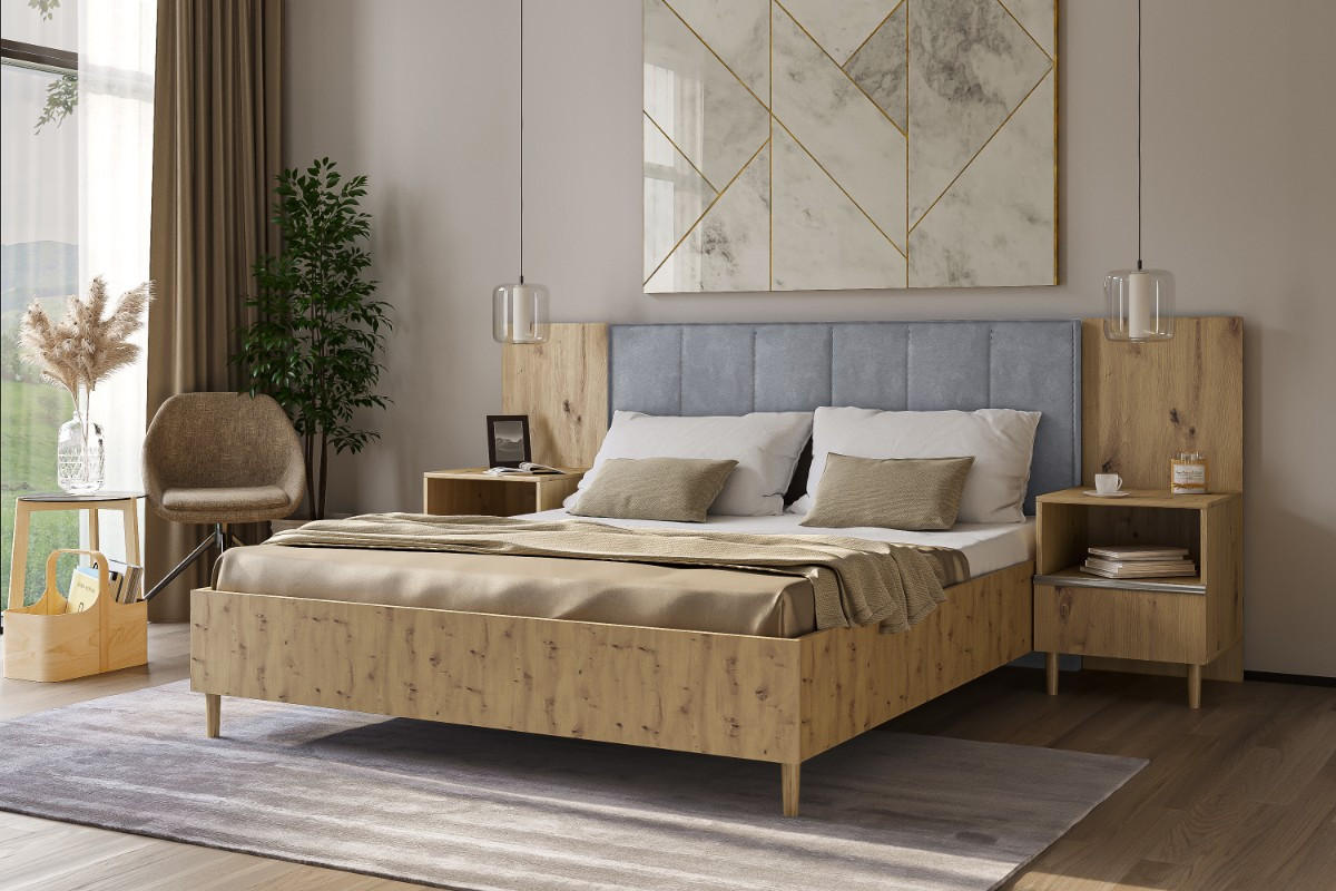 DOPPELBETT Luk II 160/200 cm ohne Matratze, Lattenrost, Bettkasten, artisan, grau - Eiche Artisan/Grau, Kunststoff (160/200cm) - Margaret Hadas24