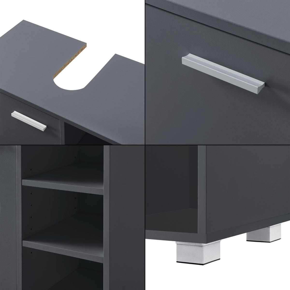 WASCHBECKENUNTERSCHRANK Narvik - Dunkelgrau, Holzwerkstoff (60/55.6/31cm) - [en.casa]