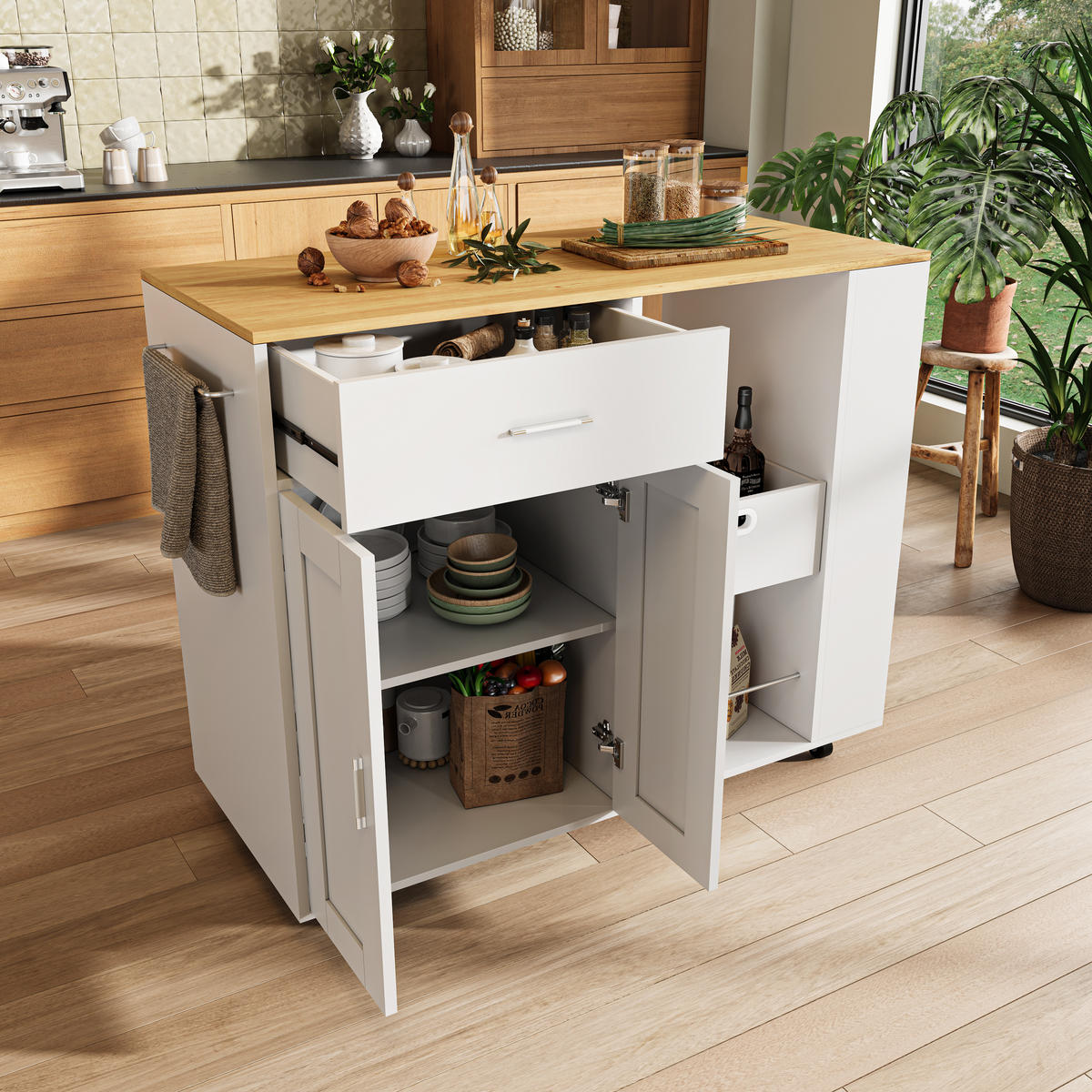 KÜCHENWAGEN rollbar 3 Ebenen Gewürzregal offen weiß - Weiß, Holz (46/92/102cm) - LEBENLANG