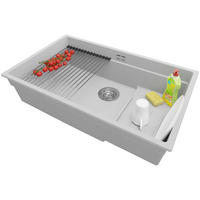 SPÜLBECKEN Praga Slim, 2-er set Grau 76/47 cm 1 Becken + Ablauf-Set + Aufrollbare Abtropffläche ab 80er Unterschrank - Chromfarben/Grau, Kunststoff (76/20/47cm) - Primagran