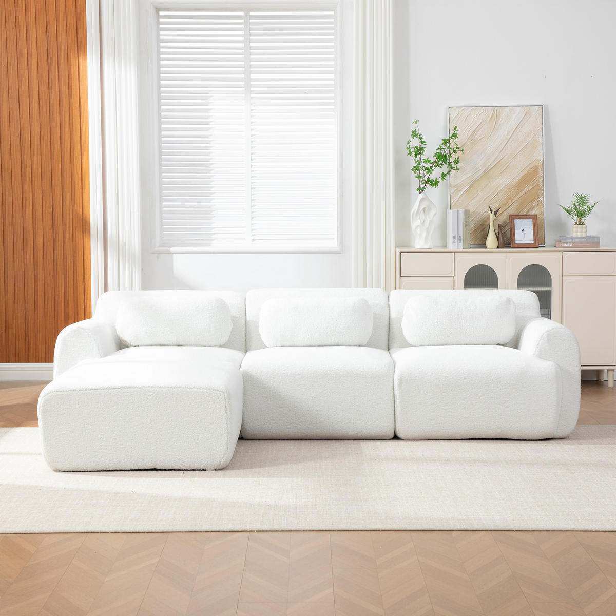 ECKSOFA Chenille Elfenbein ohne Montage - Beige, Textil (271/177cm) - WISHDOR