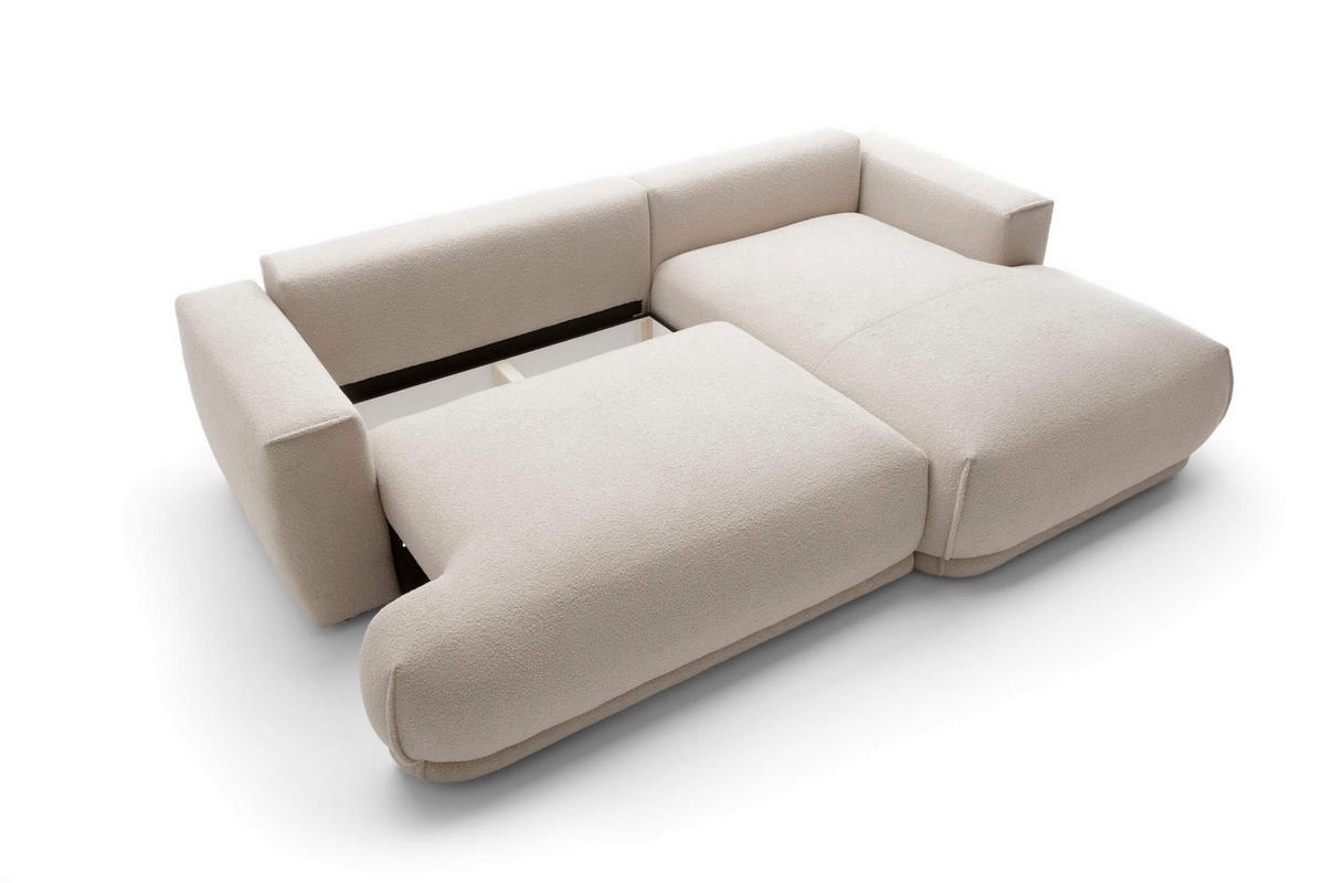 ECKSOFA NERO Beige Velours-Stoff mit Schlaffunktion - Beige, Holz (270/170cm) - MASSENO