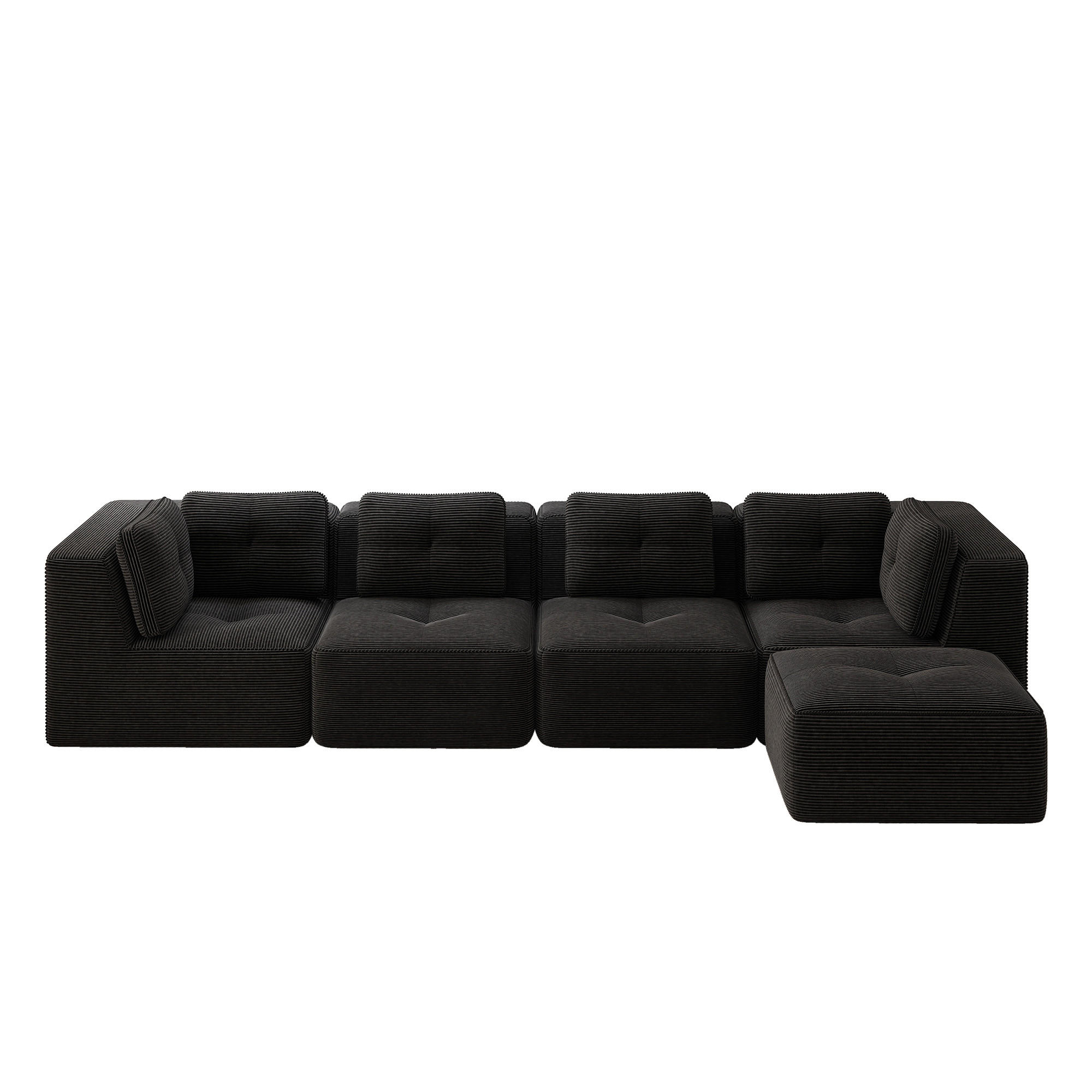 4-SITZER ECKSOFA Cord Schwarz mit Kissen und Hocker - Schwarz, Textil (386/177cm) - WISHDOR