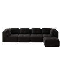 4-SITZER ECKSOFA Cord Schwarz mit Kissen und Hocker - Schwarz, Textil (386/177cm) - WISHDOR