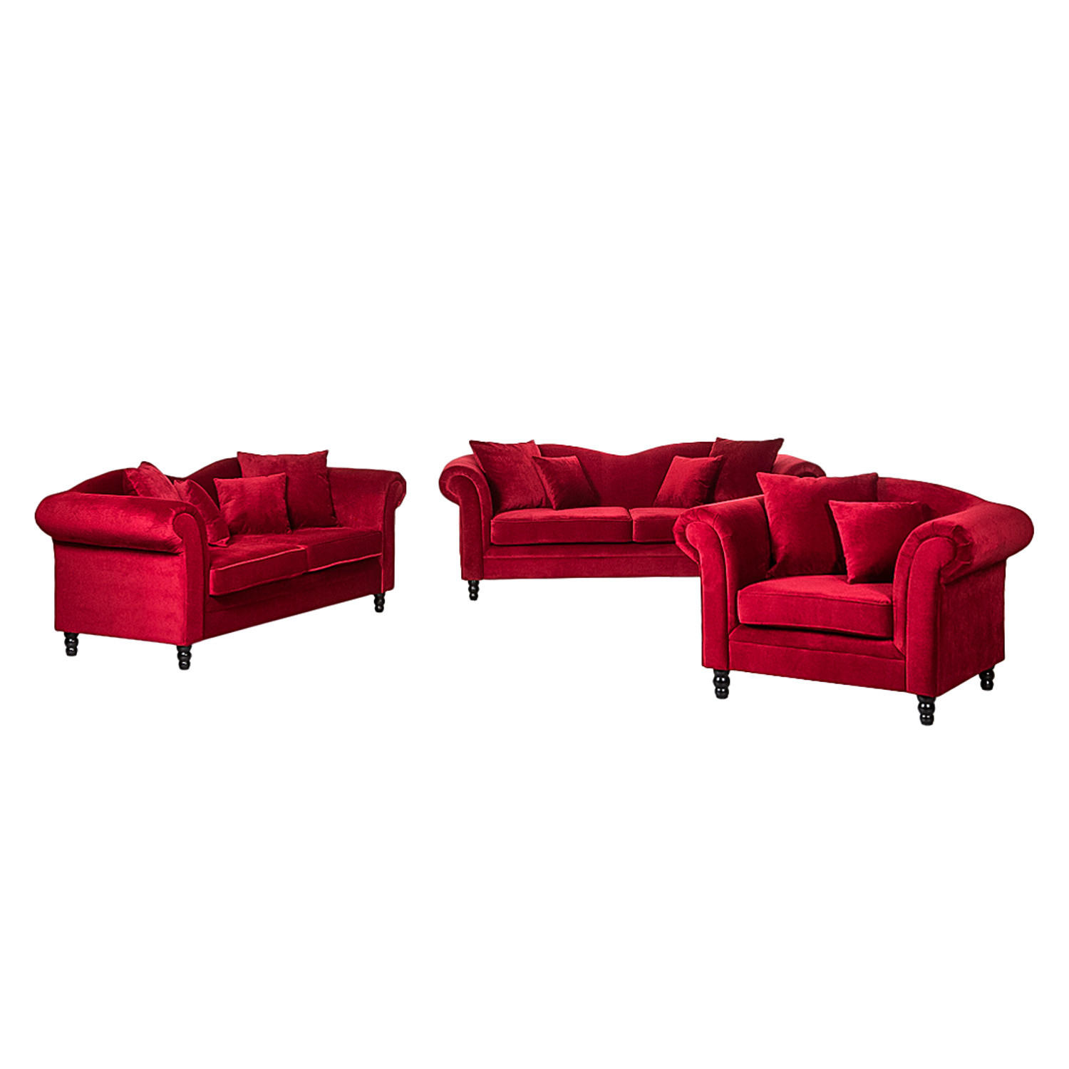 POLSTERGARNITUR (3-2-1) - Samt - Rot - Rot, Holz/Textil (1/1/1cm) - home24