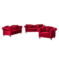 POLSTERGARNITUR (3-2-1) - Samt - Rot - Rot, Holz/Textil (1/1/1cm) - home24