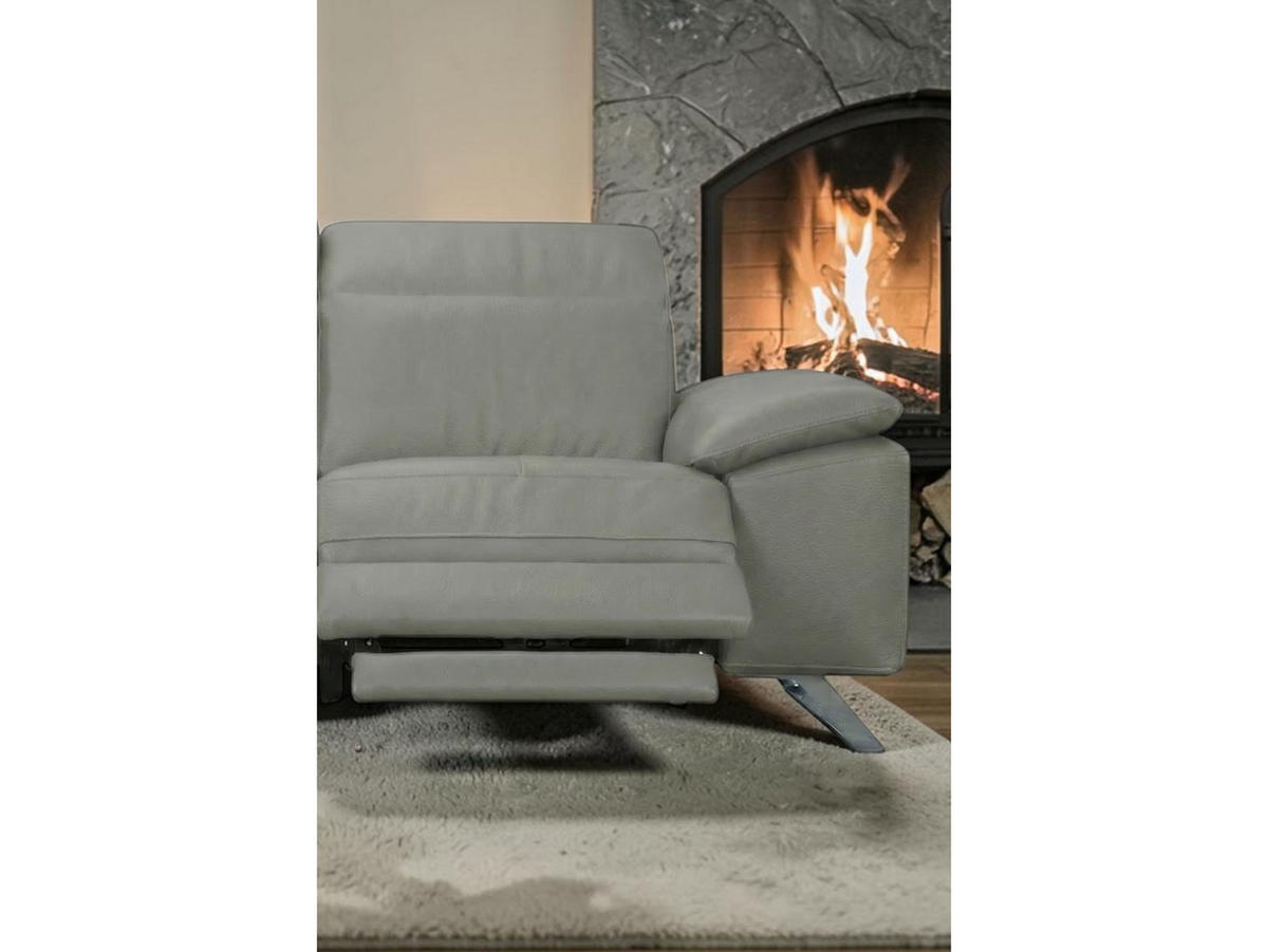 2-SITZER Sofa Genius Echtleder mit 1 x Relaxfunktion Perlgrau - Hellgrau, Leder/Metall (180/80/104cm)