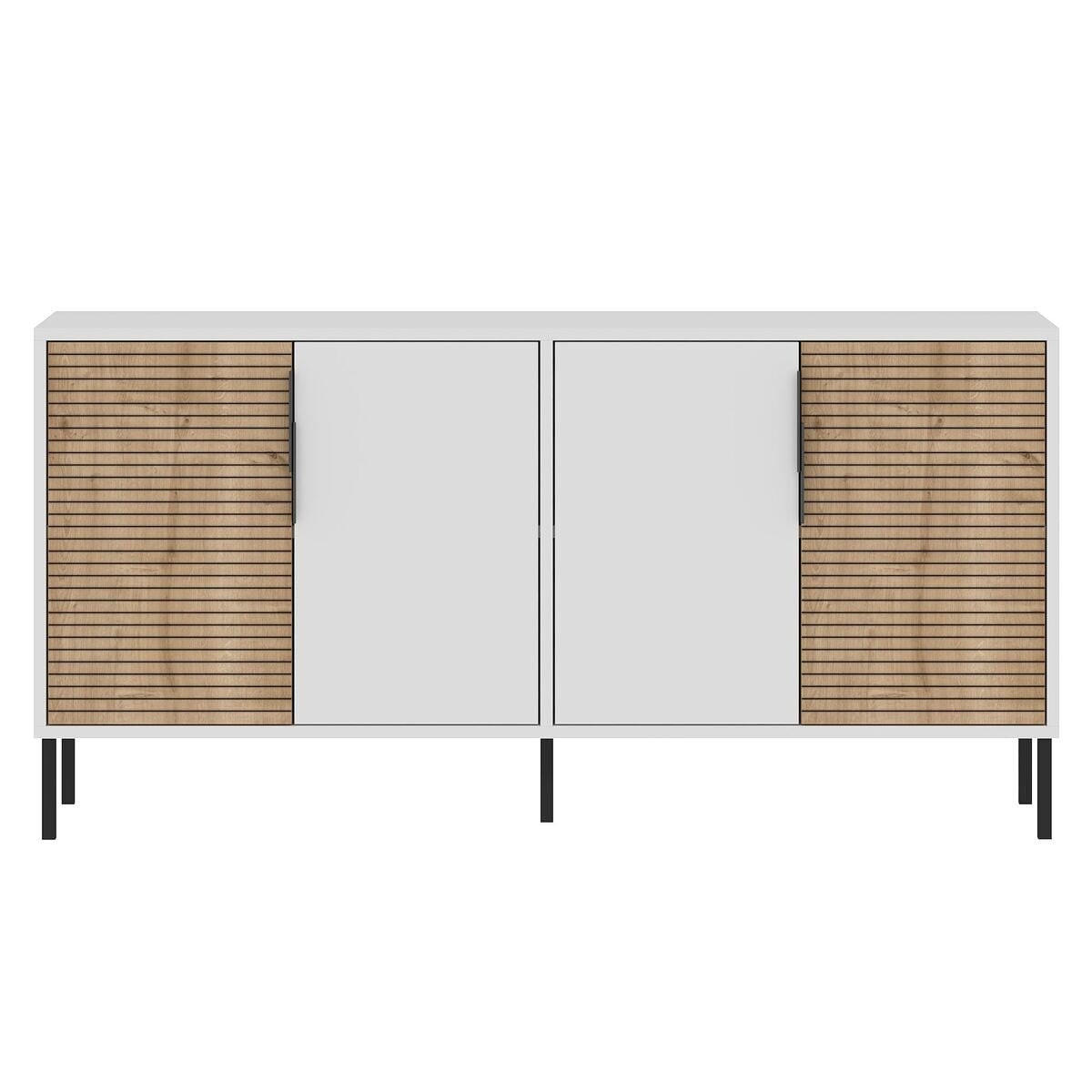 SIDEBOARD mit 4 Türen, Dekor in Weiß und Saphir-Eiche 36/150/75 cm - Weiß, Holzwerkstoff (36/75/150cm) - Calicosy