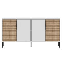 SIDEBOARD mit 4 Türen, Dekor in Weiß und Saphir-Eiche 36/150/75 cm - Weiß, Holzwerkstoff (36/75/150cm) - Calicosy