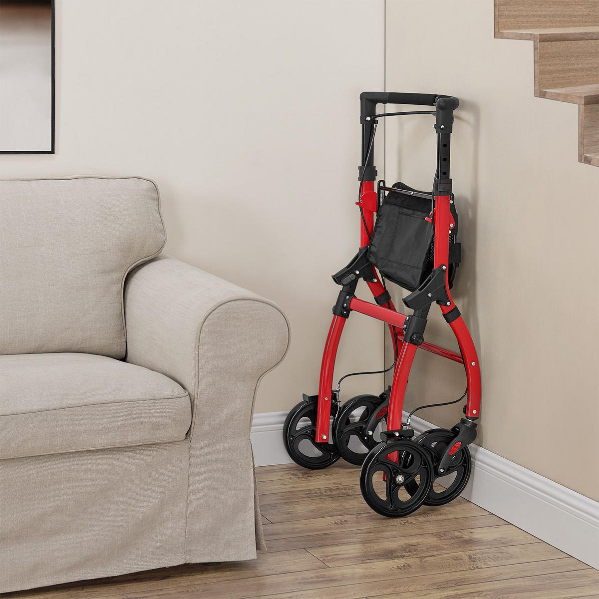 WOHNUNGSROLLATOR Aktiv rot mit Transporttasche - Rot, Metall (66/90/56cm) - Juskys