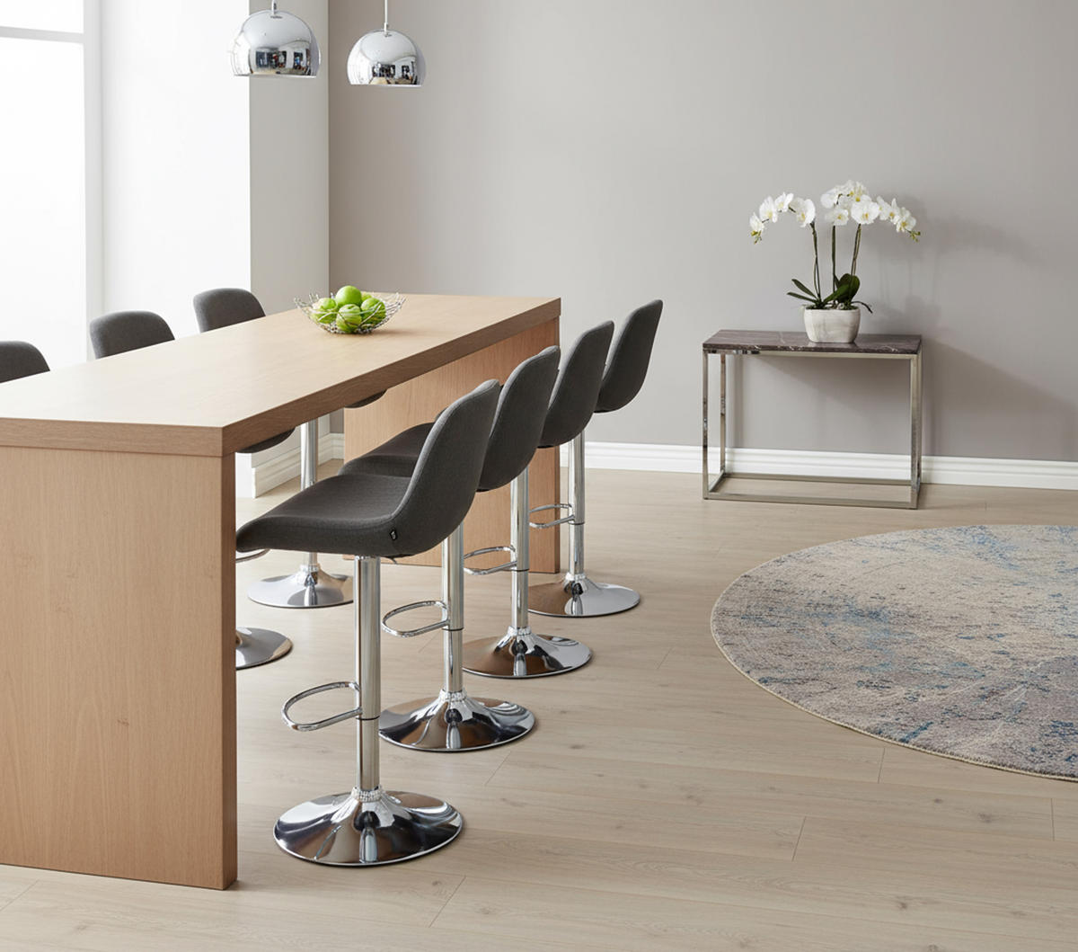 BARHOCKER 2er Set Salomon Chrom Stoff dunkelgrau - Chromfarben/Dunkelgrau, Textil/Metall (50/106/52cm) - TPFLiving