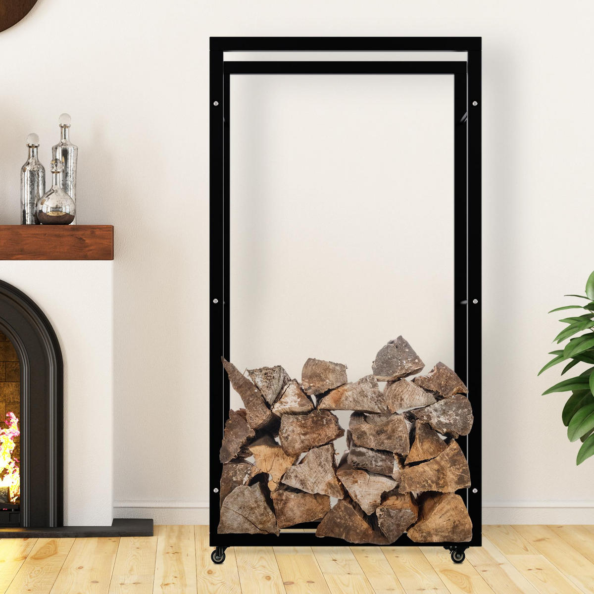 KAMINHOLZREGAL 80/25/150 cm Metall Schwarz - Schwarz, Metall (80/150/25cm) - CLP