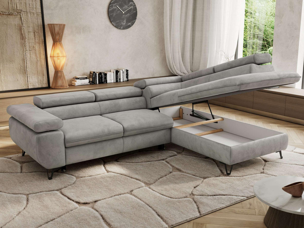 ECKSOFA PABLO L Hellgrau Velvet - Rechts Seite - Hellgrau/Schwarz, Textil/Metall (273/208cm) - MKS