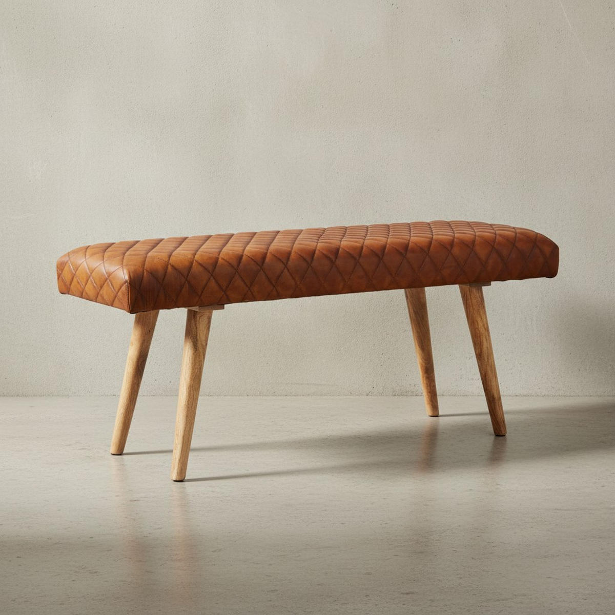 SITZBANK – Echtleder/Holz, Springbock-Stil - Braun, Mangoholz/Leder (115/53/38cm) - KADIMA DESIGN