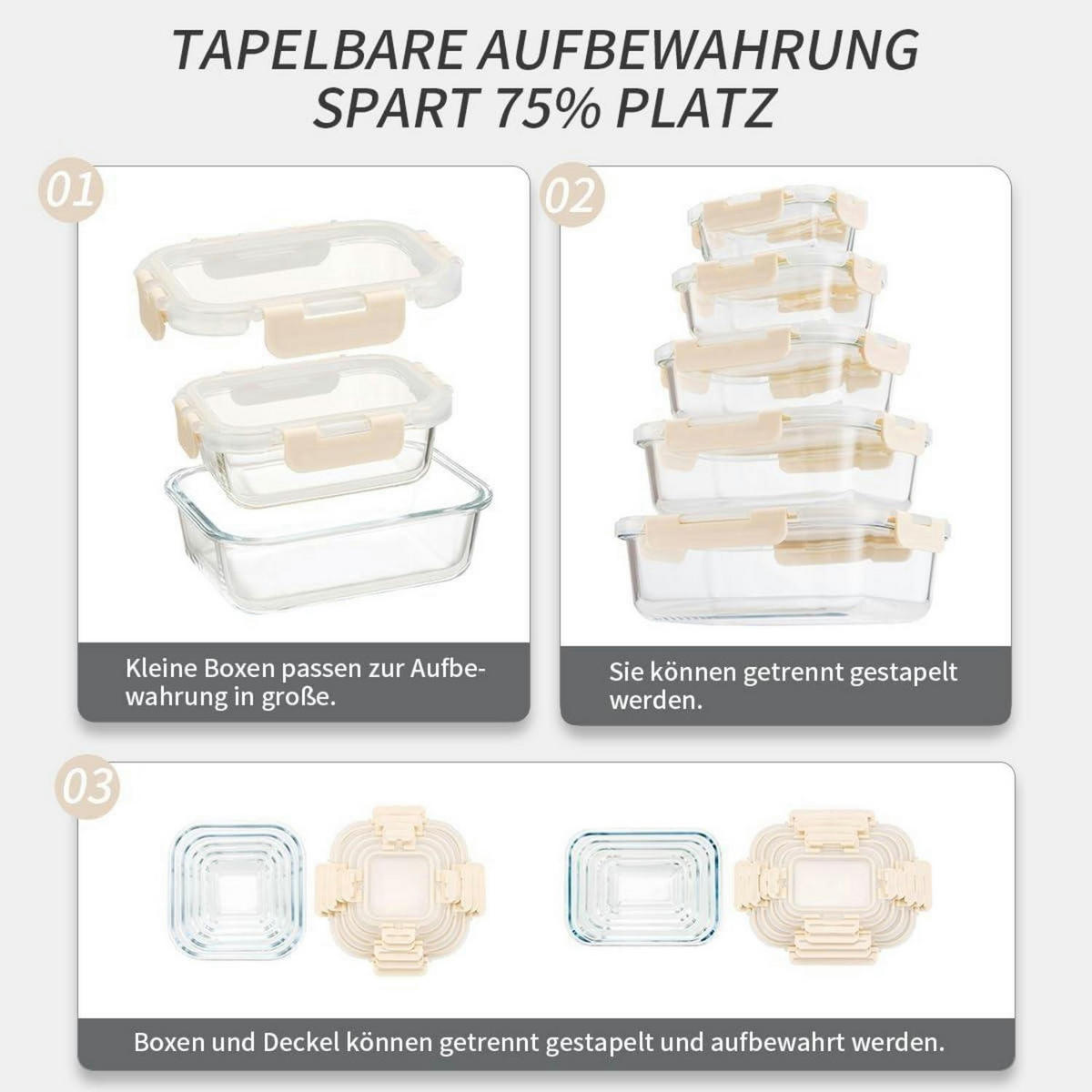 VORRATSBEHÄLTERSET Glas 10-teilig Cremeweiß - Multicolor, Glas (20.8/16.5/44cm)