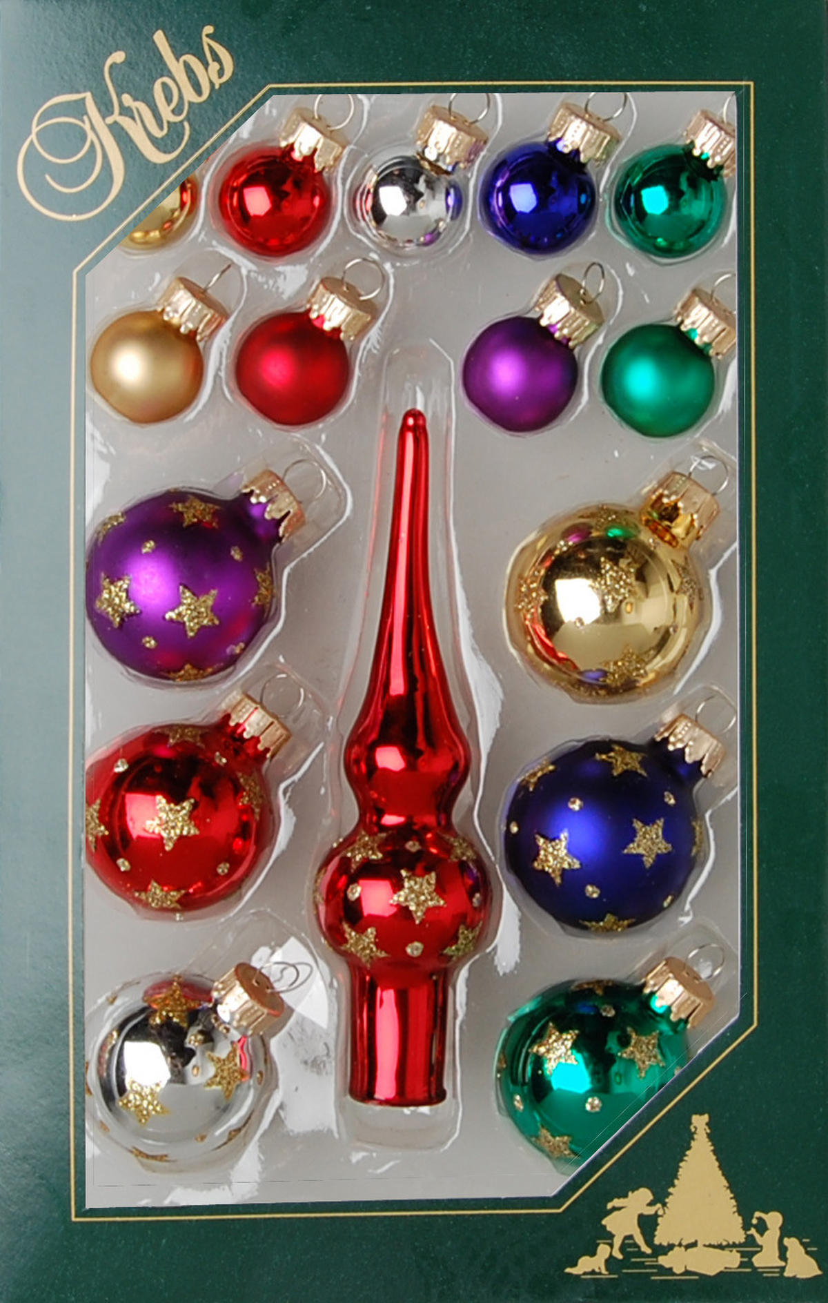 CHRISTBAUMSCHMUCK Mini-Dekoset mit Spitze Mehrfarbig 3cm (Glas / 16 Stk.) - Multicolor, Glas (3/3/3cm) - Krebs Glas Lauscha