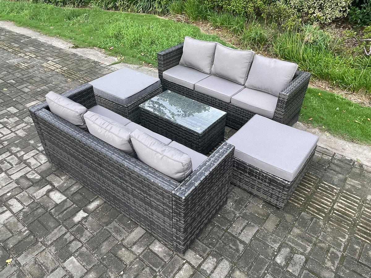 GARTENMÖBELSET mit 2 Hockern 8-Sitzer - Dunkelgrau, Metall - Fimous