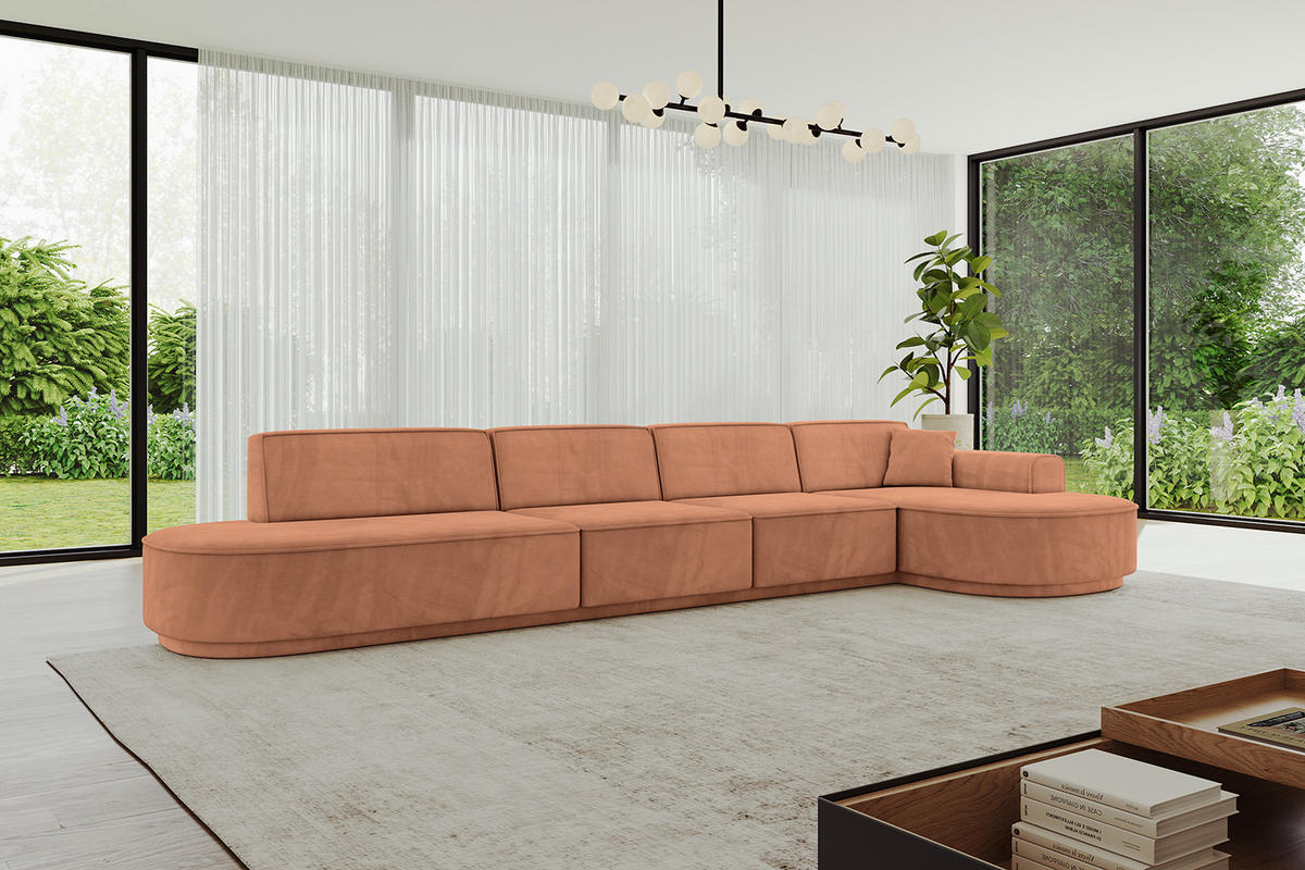 ECKSOFA Ottomane Rechts MARI-L3-v3 - 413x171x83 cm Orange Velours - Schwarz/Orange, Holzwerkstoff/Kunststoff (171/413cm) - ALTDECOR