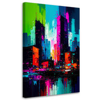 LEINWANDBILD Bunte Stadt Abstrakt 70x100cm - Multicolor, Textil (70/100cm) - Feeby