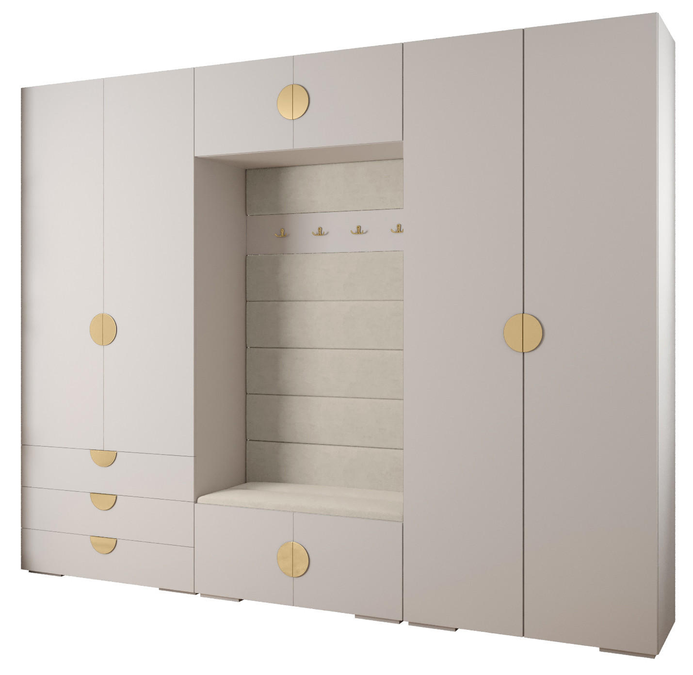 Abiks Möbel Garderoben-Set Weiß, Beige, Gold 300x236.7x47 cm